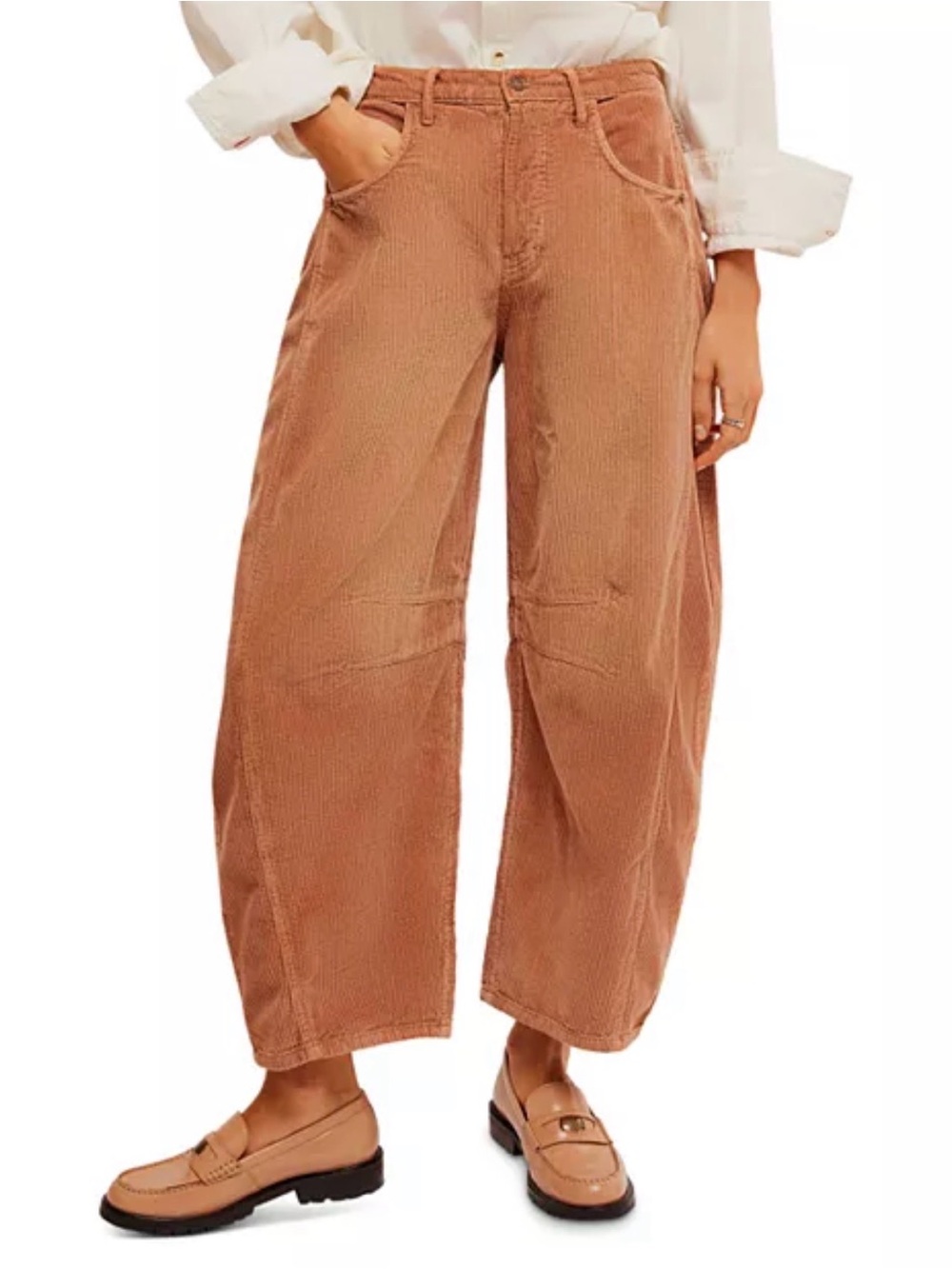 Free People Corduroy Barrel Jeans in Rust